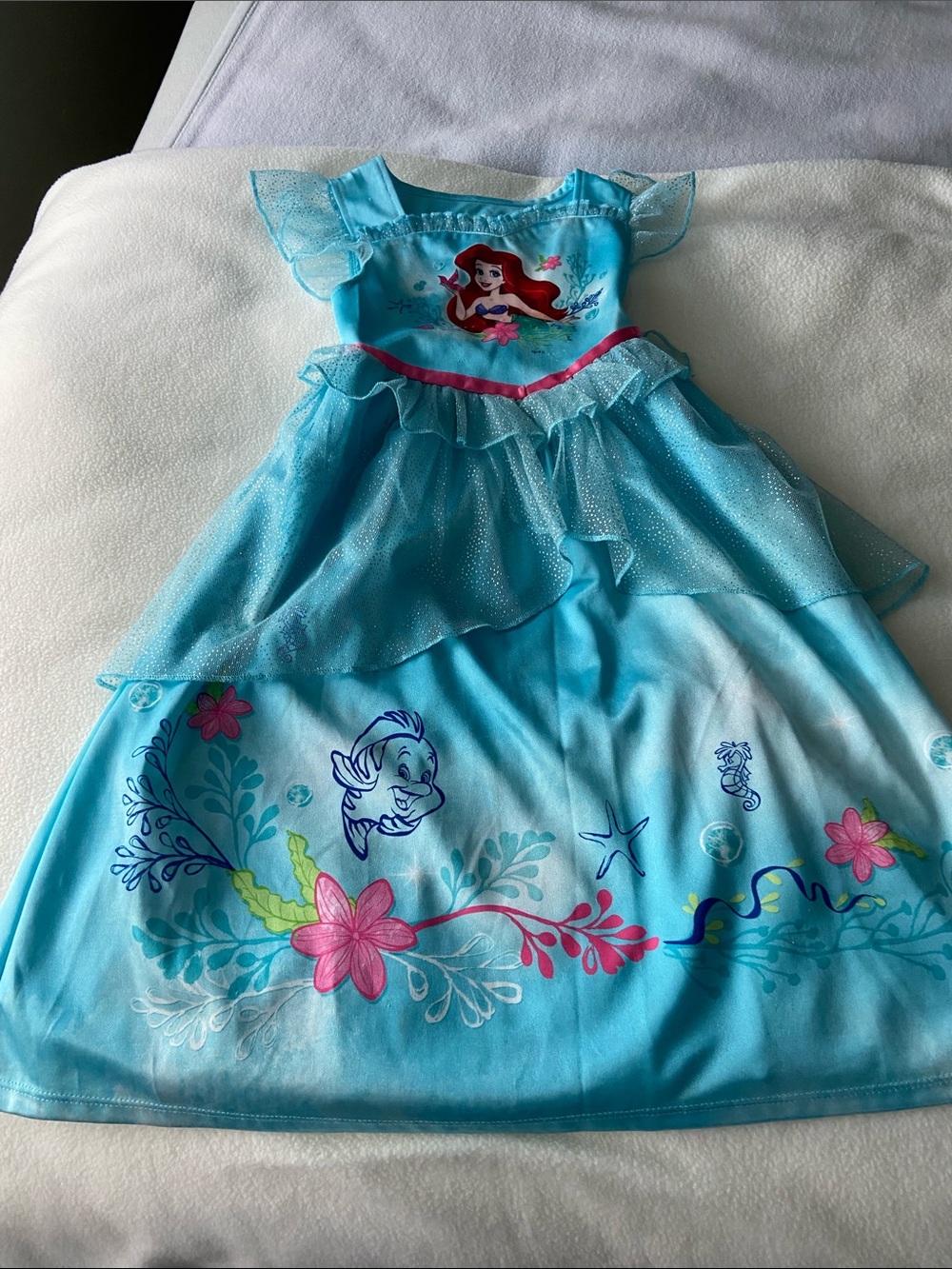Little Mermaid-Inspired Aqua Girls' Dress with Ruffle Tulle